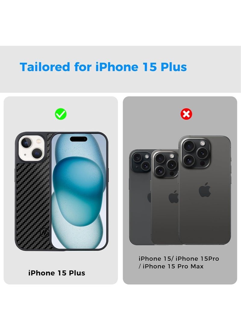 MONOCARBON - Real Carbon Fiber for iPhone 15 PLUS Case Cover [MagSafe Compatible] Military Grade - Matte Black - Image 1