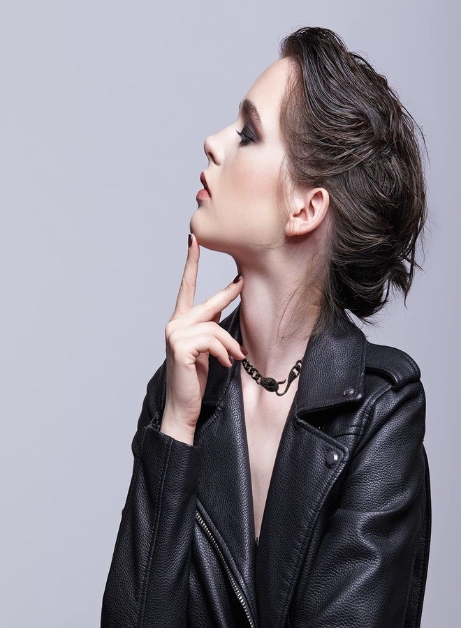 INENIMARTJ Snake Choker Necklace - Goth Serpent Bib Collar Accessory for Women - Hypoallergenic Cuban Link Chain (Black) - Image 3