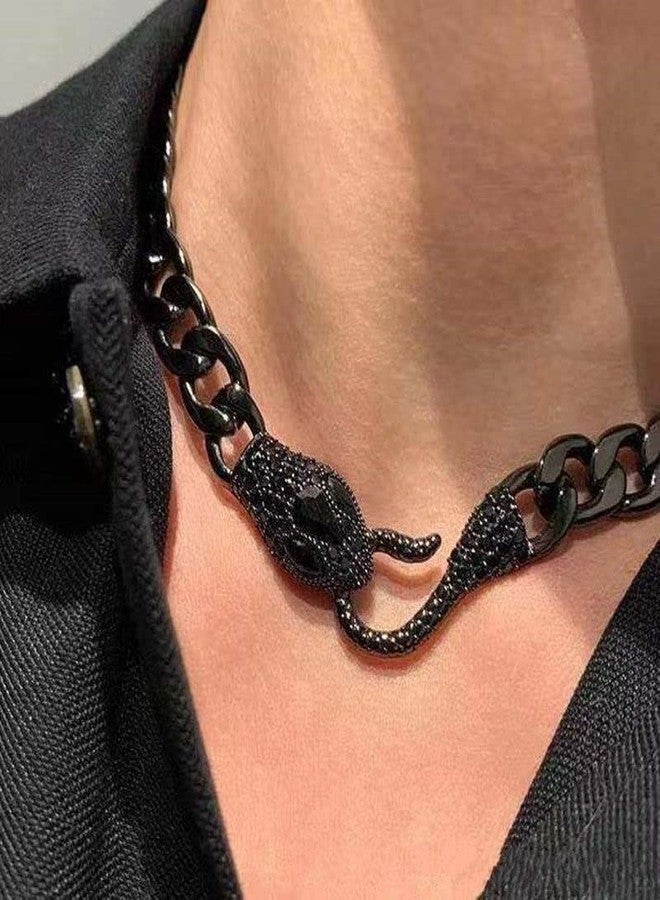 INENIMARTJ Snake Choker Necklace - Goth Serpent Bib Collar Accessory for Women - Hypoallergenic Cuban Link Chain (Black) - Image 2