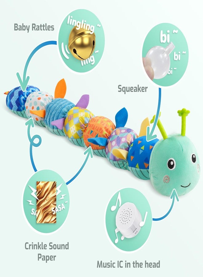 Sumobaby Baby Toys Musical Caterpillar, Stuffed Animal Activity Soft Toys with Teether,Multi-Sensory Crinkle, Rattle and Textures, for Tummy Time Baby Toys 0 to 12 Months Boys,Girls,Caterpillar(Blue) - Image 3
