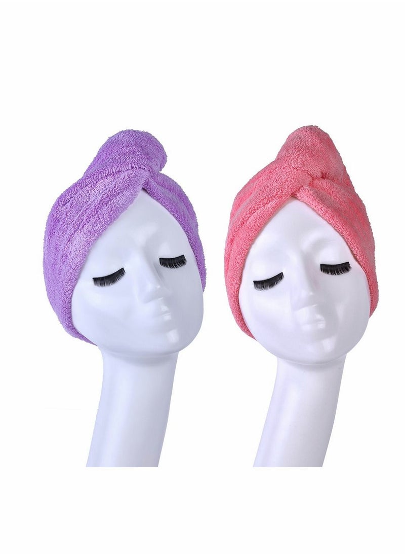 SYOSI Microfiber Quick Drying Hair Towel Wrap, Absorbent Turban Head Wrap with Button, Anti Frizz Hair, Drastically Reduce Hair Drying Time, 2pcs  - Image 1