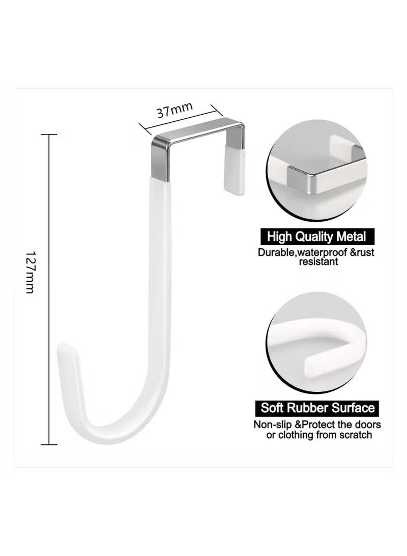 4 Packs over the Door Hooks, Single Hooks Hanger Metal for Hanging Towel, Coats, Clothes, Hats, Bags, Over the Door Hangers with Soft Rubber Surface Prevents Scratches (White) - Image 2
