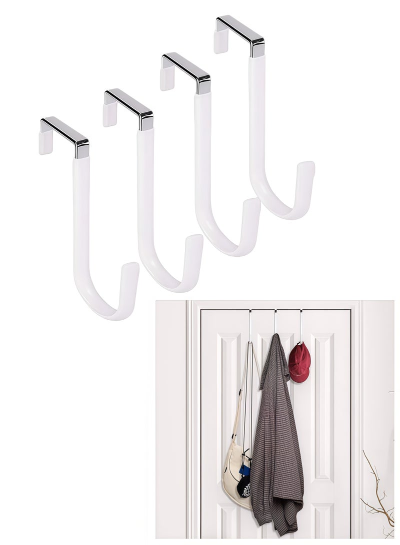 4 Packs over the Door Hooks, Single Hooks Hanger Metal for Hanging Towel, Coats, Clothes, Hats, Bags, Over the Door Hangers with Soft Rubber Surface Prevents Scratches (White) - Image 1