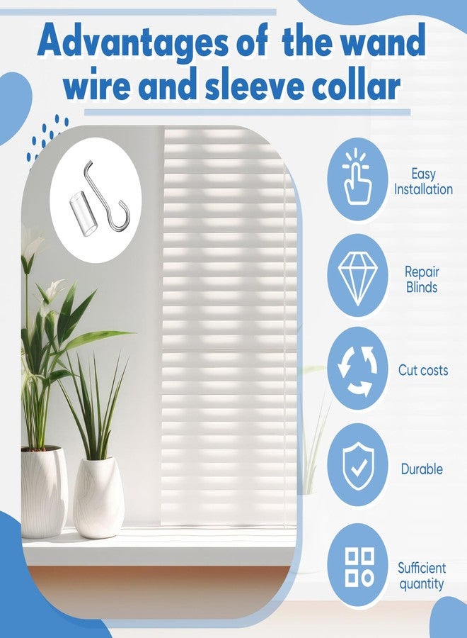 Ninehaoou 2 Set Wand Wire and Sleeve Collar for Horizontal Mini Blinds Wand Replacement with Hook Window Blind Repair Parts with 1 Inch Square Headrails for Horizontal Blinds - Image 3