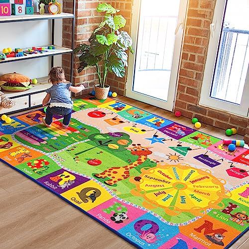 B BENRON 5x7 Playroom Rugs for Kids Washable, Educational and Fun Playmat with ABC Alphabet Animals Shapes Colors, Non-Slip Play Mat Learning Rugs for Baby Toddler Children Game Activity - Image 3