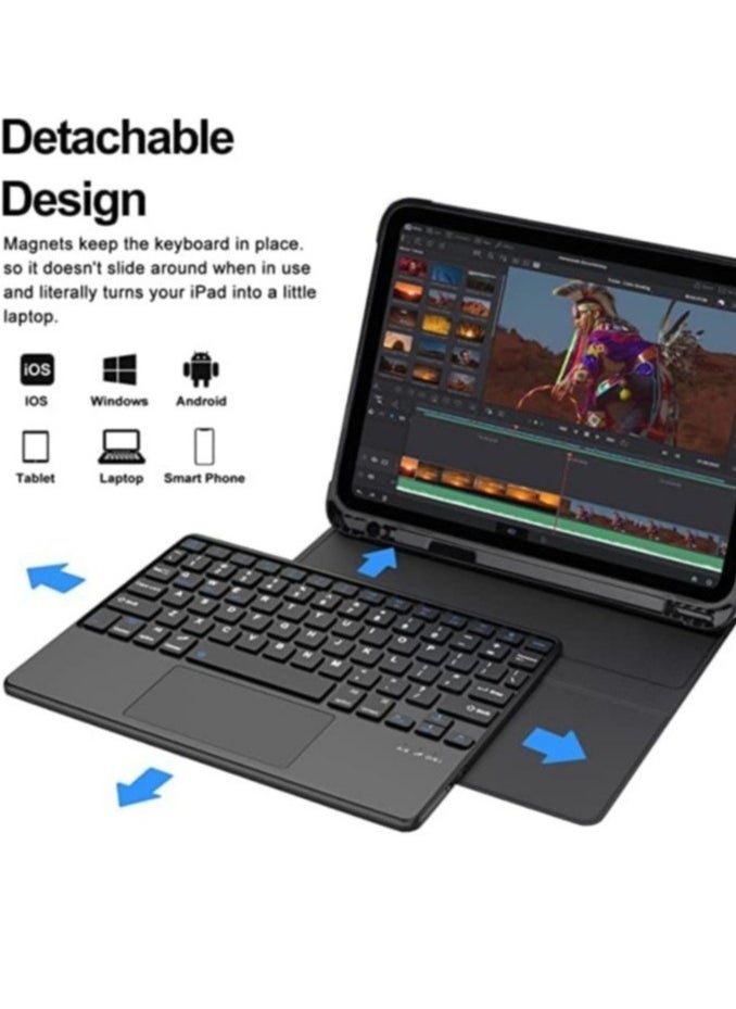 Generic iPad 10th Generation Keyboard Case with Trackpad (10.9 inch 2022 Release), Wireless Detachable Rechargeable Multi-touch Keyboard, Smart Folio Protective Cover with Pencil Holder  - Image 5