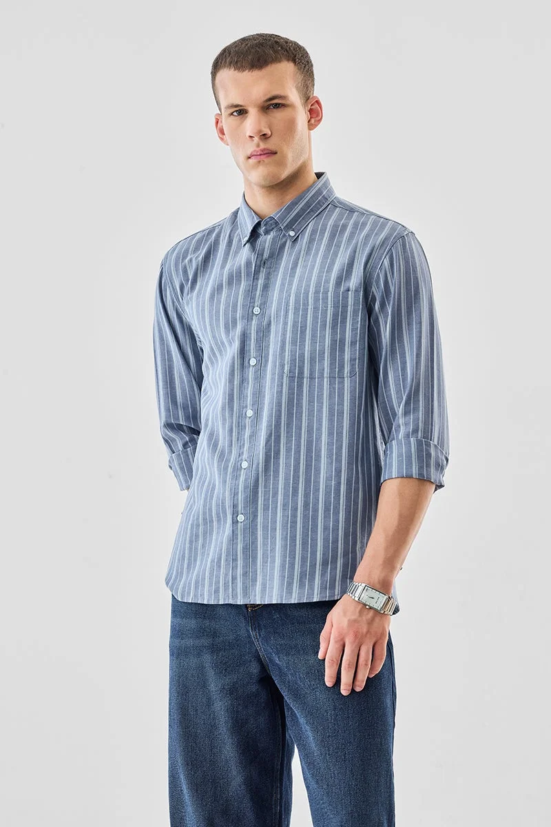 سنيتش قميص مخطط بقصة عادية من مزيج الكتان