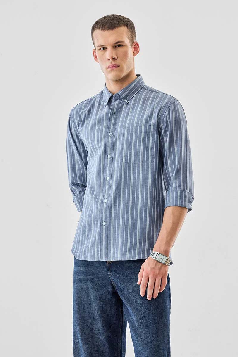 سنيتش قميص مخطط بقصة عادية من مزيج الكتان