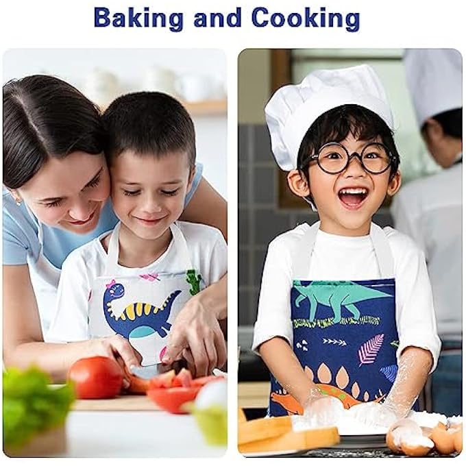 كاست ويف مآزر KASTWAVE للأطفال ، 2 قطعة على غرار الكرتون قابل للتعديل مآزر الشيف للأطفال ، ديناصور طباعة ساحة الأطفال للأطفال اللوحة الصغيرة فنان الخبز - Image 2