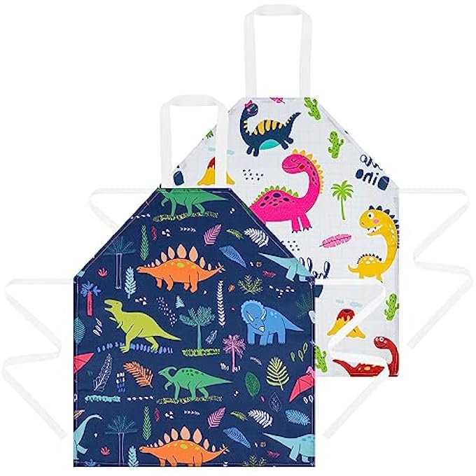 كاست ويف مآزر KASTWAVE للأطفال ، 2 قطعة على غرار الكرتون قابل للتعديل مآزر الشيف للأطفال ، ديناصور طباعة ساحة الأطفال للأطفال اللوحة الصغيرة فنان الخبز - Image 1