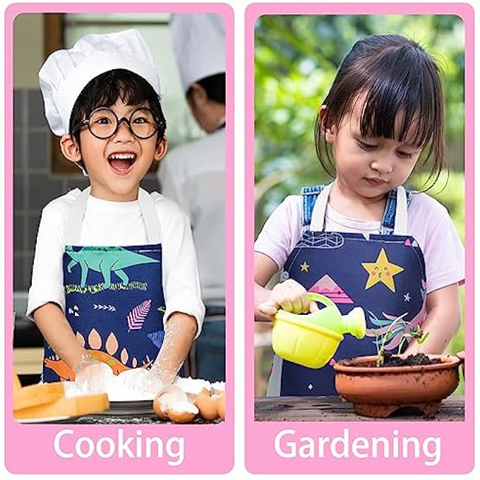 كاست ويف مآزر KASTWAVE للأطفال ، 2 قطعة على غرار الكرتون قابل للتعديل مآزر الشيف للأطفال ، ديناصور طباعة ساحة الأطفال للأطفال اللوحة الصغيرة فنان الخبز - Image 5