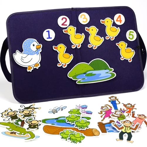 CHEFAN Felt Board for Toddlers Felt Pieces Storytelling Flannel Board with 5 Little Ducks 5 Little Monkeys and 5 Green Speckled Frogs Stories for Preschool Activities 4 Sets - Image 1