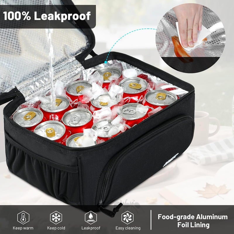 MIER Dual Compartment Lunch Bag Tote with Shoulder Strap for Men and Women Insulated Leakproof Cooler Bag, Black - Image 5