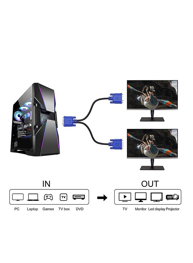 1ft Full HD 1080P VGA Splitter Cable Dual VGA Monitor Y Cable 1 Male to 2 Female Adapter Converter Video Cable for Screen Duplication - Image 3
