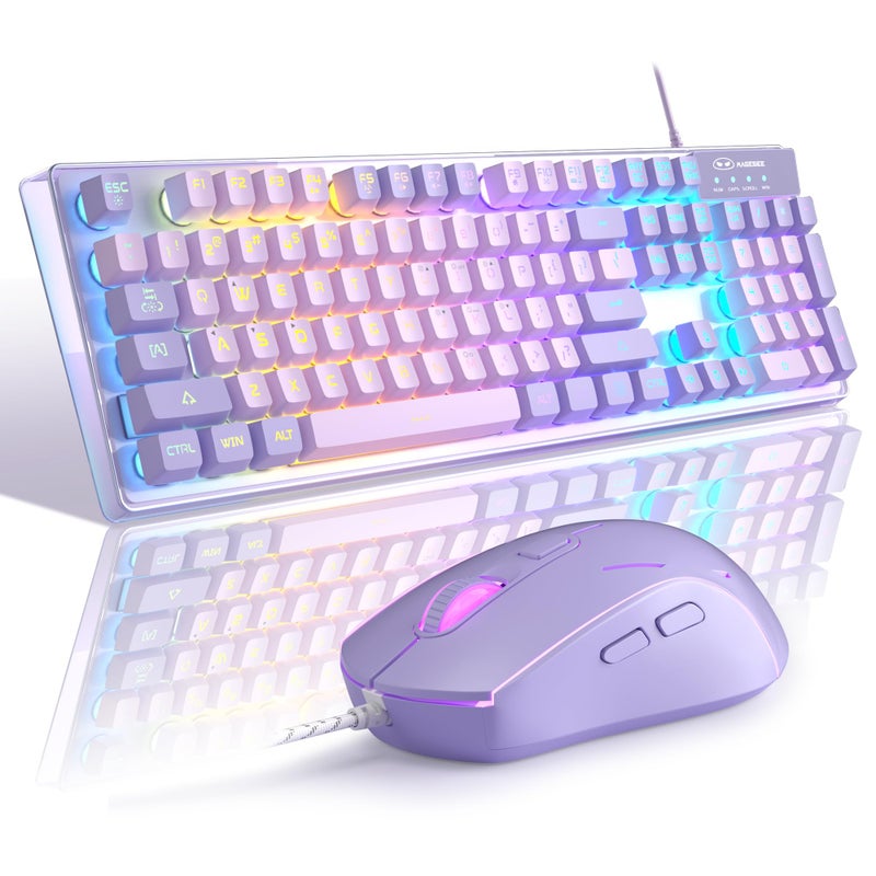 MageGee MageGee Gaming Keyboard and Mouse Combo, K1 RGB LED Backlit Keyboard with 104 Keys, Wired, PC/Laptop (Purple) - Image 1
