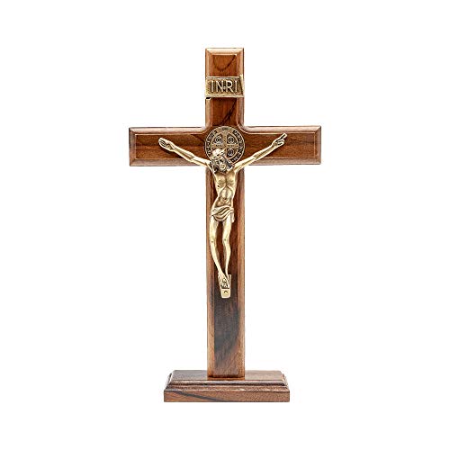 Intercession Wall and Table Wood Cross Crucifix (10 inches - Antique Gold) - Image 1