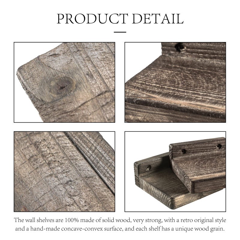 Freezing point Small Floating Shelves for Wall Set of 2 Natural Wood 4Inch Mini Wall Shelf Decor Plant Display Collectibles Mounted Kitchen Bathroom Bedroom Corner Decorative Storage Tiny Stand Brown - Image 5