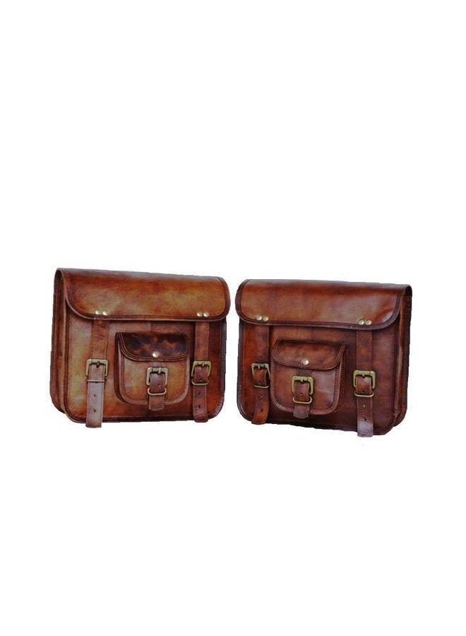 PRASTARA Motorcycle Side Pouch Brown Leather Side Pouch Saddlebags Saddle Panniers 2Bag - Image 1