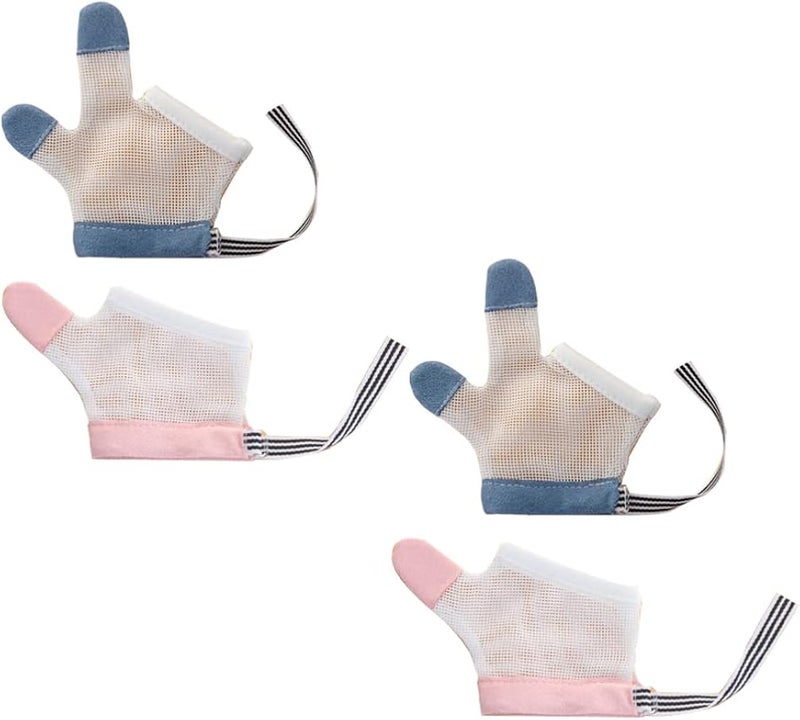 comfrt 2 Pairs Baby Anti- eating Gloves, Stop Thumb Sucking Finger Guard, Stop Sucking Glove No Scratch Breathable Finger Thumb Protector Easily Hold Nylon Baby Gloves ( Red and Blue ) - Image 1