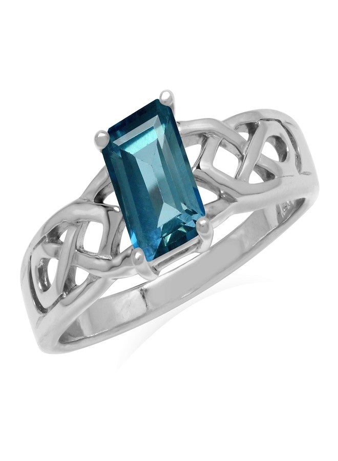 Silvershake 1.22ct. 7X5mm Genuine Octagon Shape London Blue Topaz 925 Sterling Silver Celtic Knot Solitaire Ring Size 7.5 - Image 1