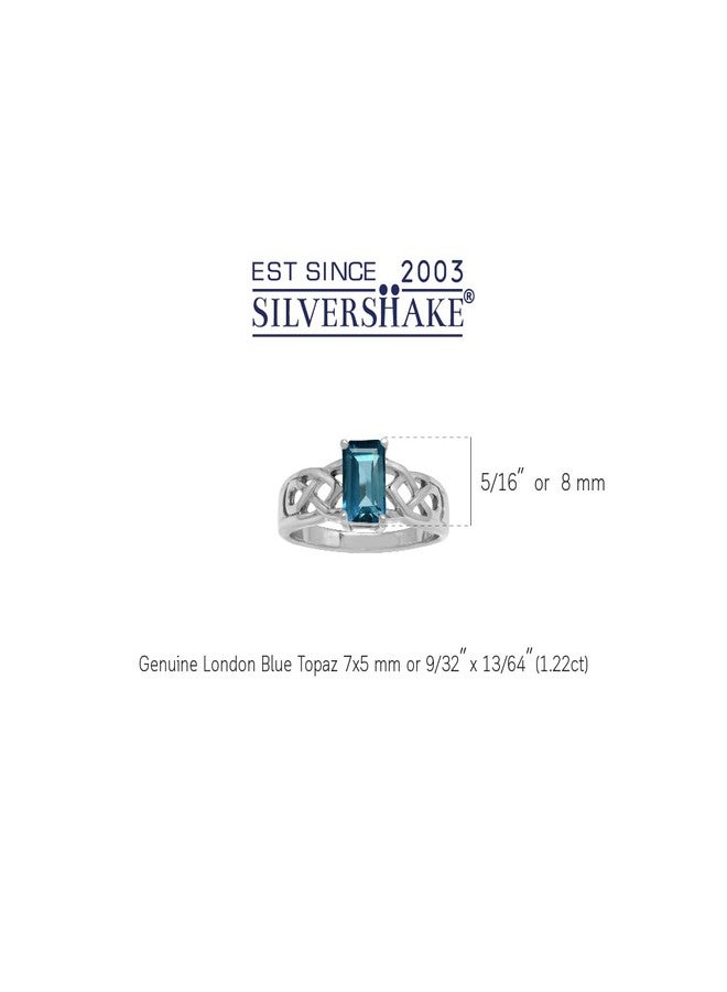 Silvershake 1.22ct. 7X5mm Genuine Octagon Shape London Blue Topaz 925 Sterling Silver Celtic Knot Solitaire Ring Size 7.5 - Image 2
