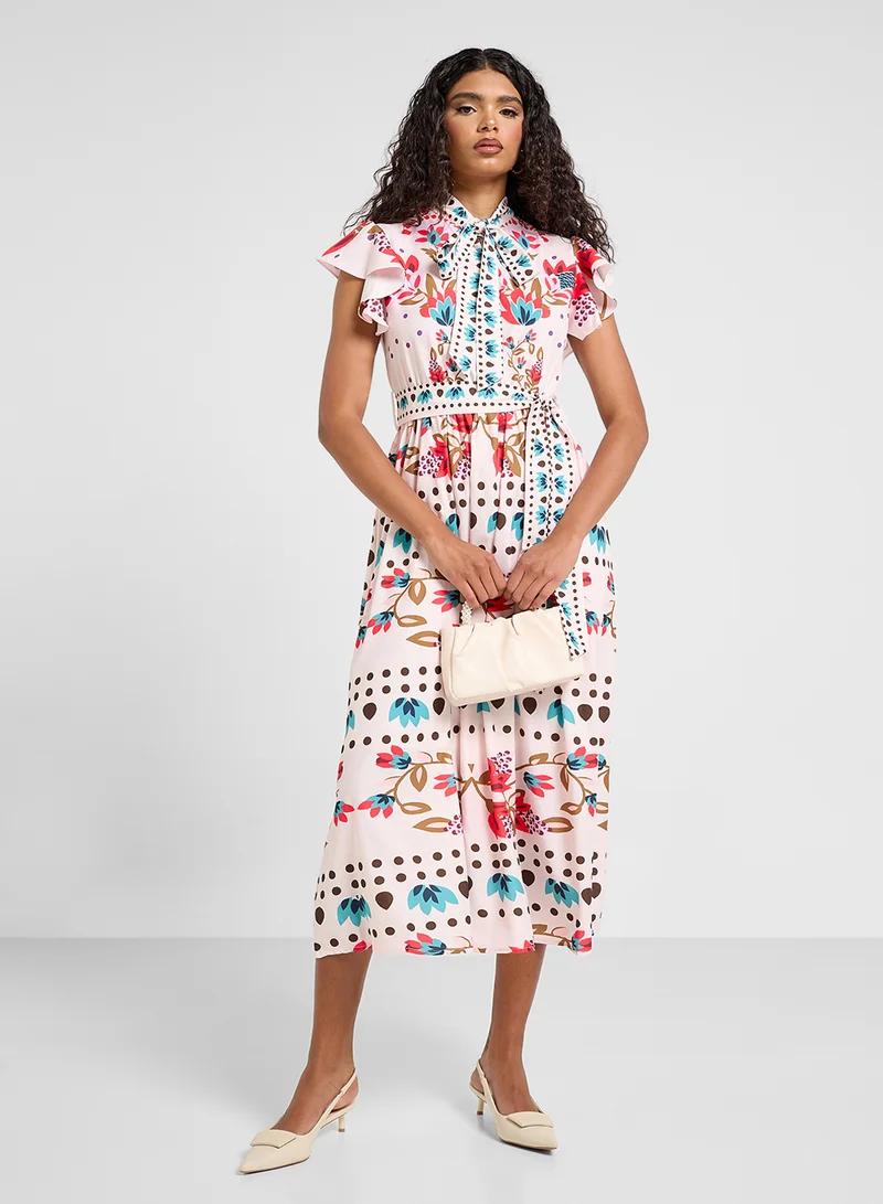 ELLA Floral Print Midi Dress