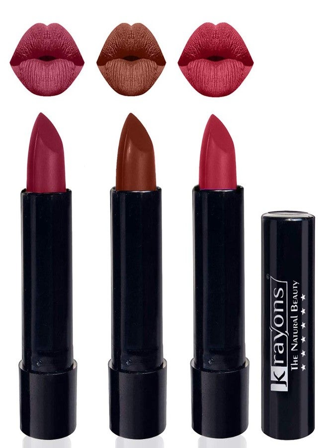Krayons Cute Pop Matte Lipstick, Waterproof, Longlasting, Shocking Pink, Chocolate Mocha, Orange Tango, 3.5gm Each (Pack of 3) - Image 2