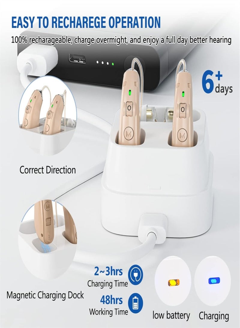 Rechargeable Hearing Aids for Seniors with Noise Cancelling, BTE Hearing Aid for People Hearing Loss Hearing Amplifier, Comfortable Fit, Charging Case（Brown） - Image 3