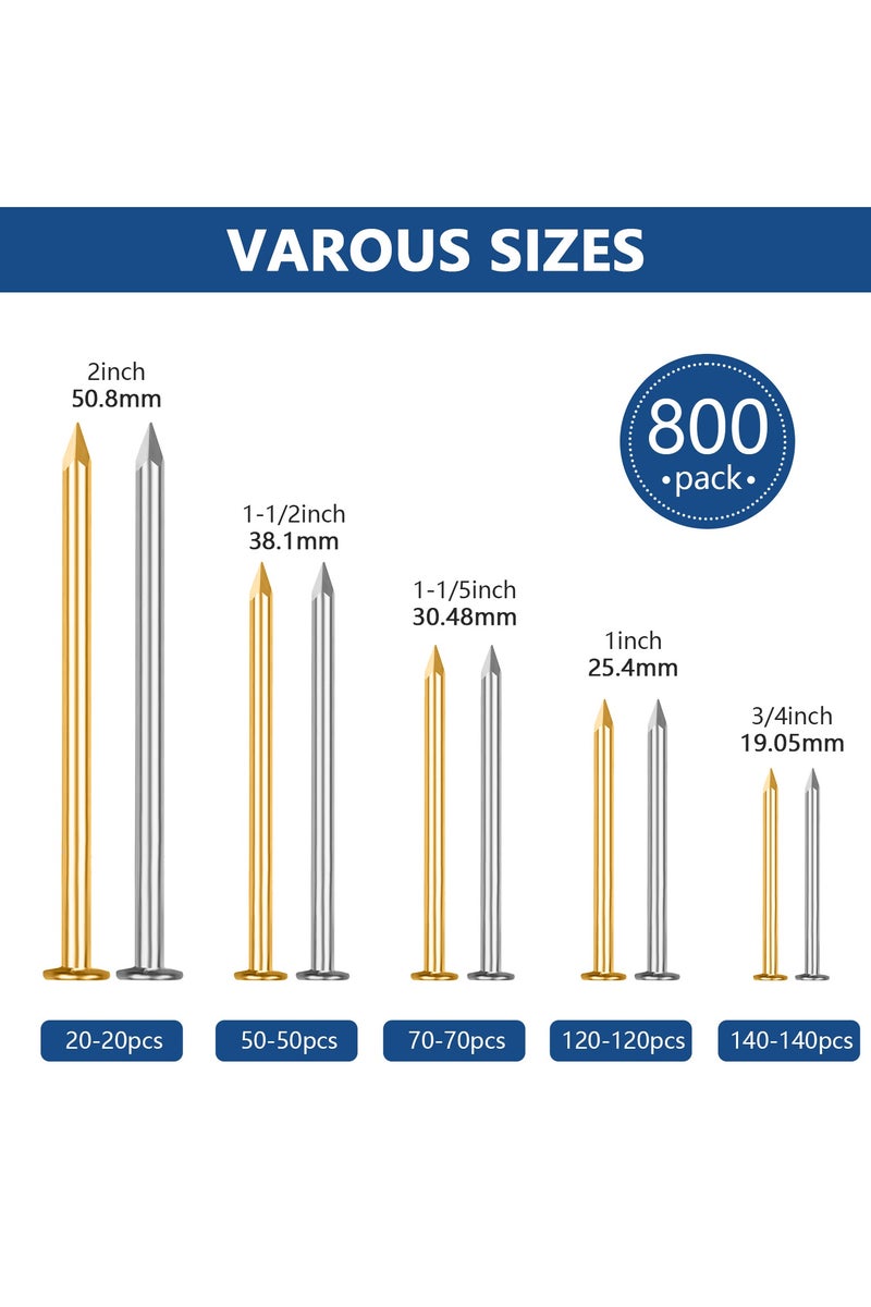 ZFHDBM Galvanized Nails 400PCS  Gold Nails 400PCS Picture Hanging Nails Assortment Kit, 800 Pcs Wall Hanging Set       for Frame Art Photo, 5 Sizes Framing Nails Assorted Kit  - Image 2