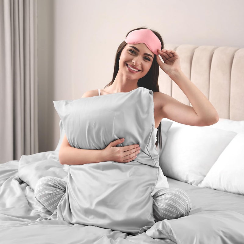 Lirex Satin Pillowcase 2 عبوة بحجم ساتان وسادة ساتان ناعم اللون الصلب الدقيق التجاعيد خالية من التلاشي المقاوم - Image 3