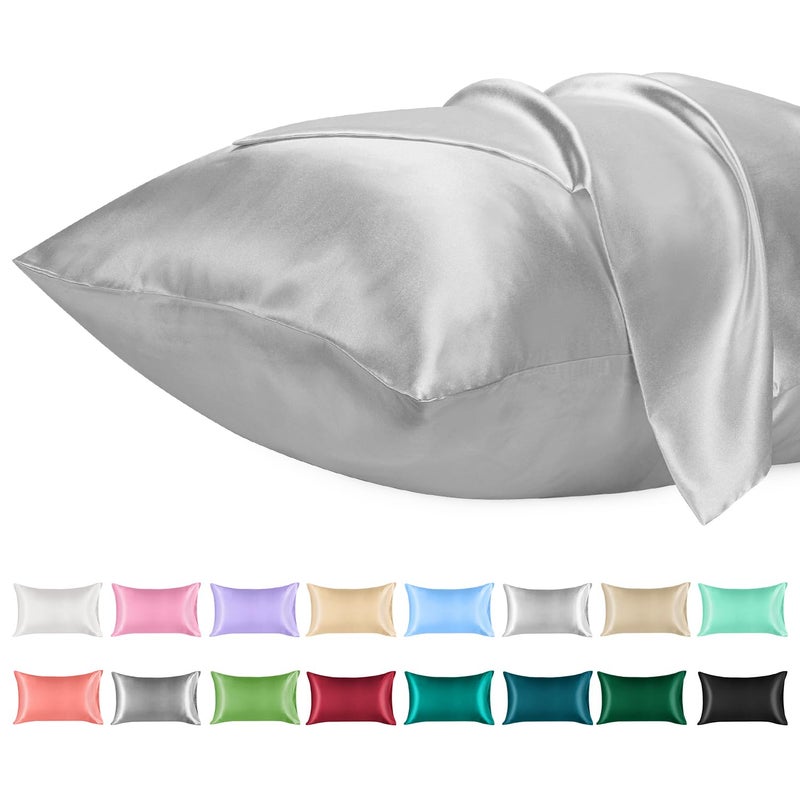 Lirex Satin Pillowcase 2 عبوة بحجم ساتان وسادة ساتان ناعم اللون الصلب الدقيق التجاعيد خالية من التلاشي المقاوم - Image 1