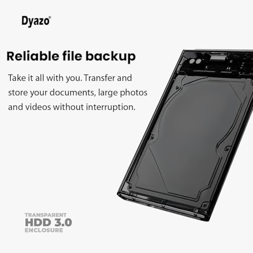 Dyazo 2.5" SATA to USB 3.0 External Hard Drive Enclosure | 7 MM and 9.5 MM Tool Free with Transparent Design | Support UASP Up to 5TB HDD/SSD Compatible with PC, Laptop and TV (Black) - Image 5