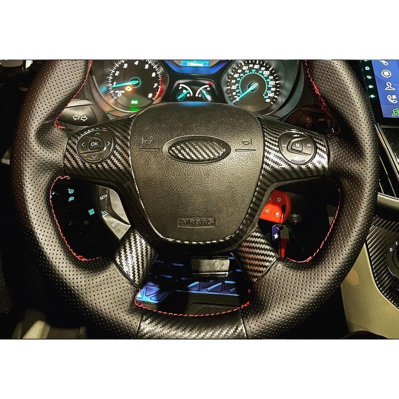 RUIHE 3PCS Carbon Fiber Color Steering Wheel Cover Trim Fit for Ford Focus Escape Cmax cmax