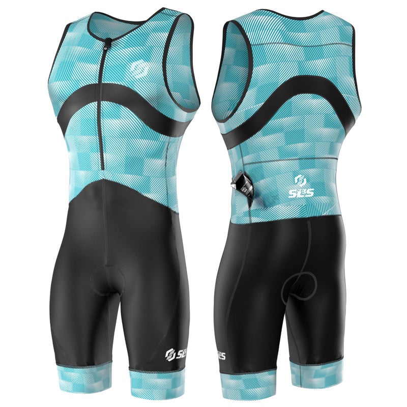 SLS3 Triathlon Suits Mens Premium Trisuit Triathlon Men Sleeveless Quick Drying Tri Kit with Large Back Pocket White Blue Gradient Small