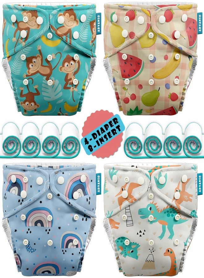 Advanso Leakage Proof cloth diapers for babies, high absorbent 4 reusable diaper 8 insert pad combo pack washable cloth diaper free size 5-18kg adjustable pocket cover P81 - Image 1