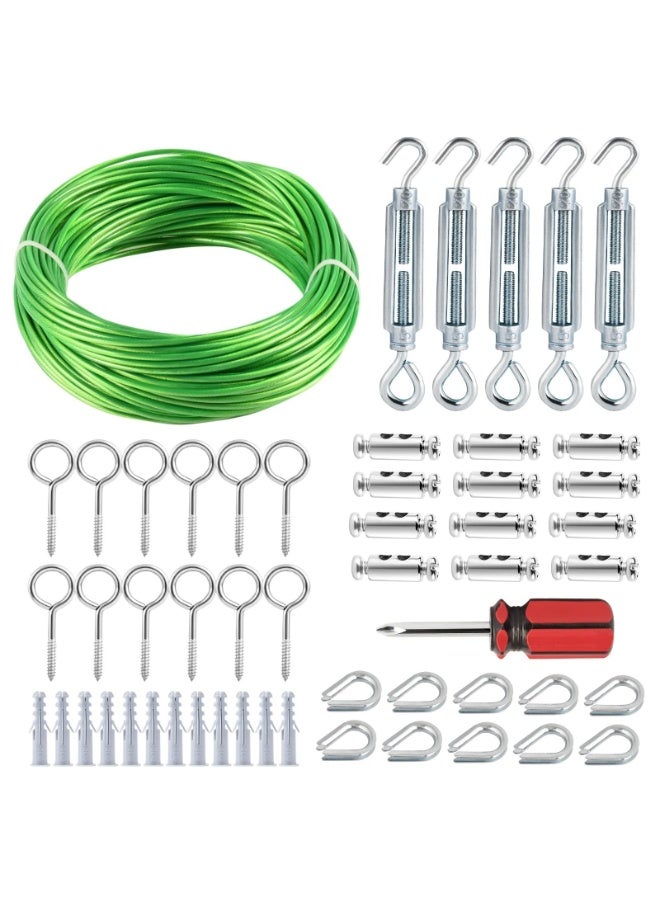 Generic coated green metal steel cable and wire rope. M5 turnbuckle for 1/8" cable line for plants/T-post clothesline line/supporting grapevines or rose climbing - Image 1
