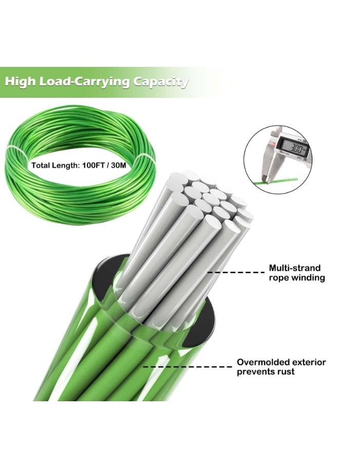 Generic coated green metal steel cable and wire rope. M5 turnbuckle for 1/8" cable line for plants/T-post clothesline line/supporting grapevines or rose climbing - Image 2