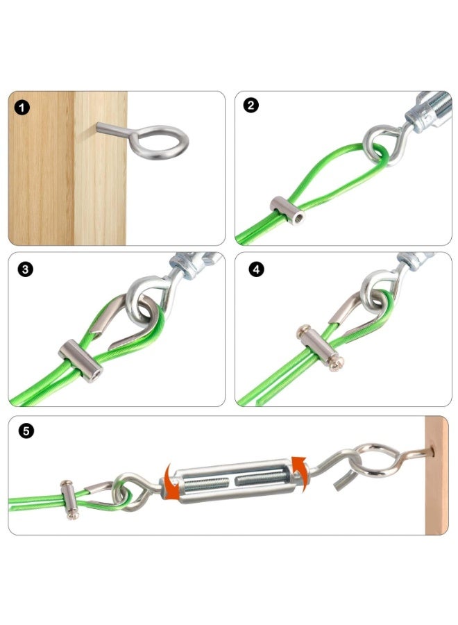Generic coated green metal steel cable and wire rope. M5 turnbuckle for 1/8" cable line for plants/T-post clothesline line/supporting grapevines or rose climbing - Image 4
