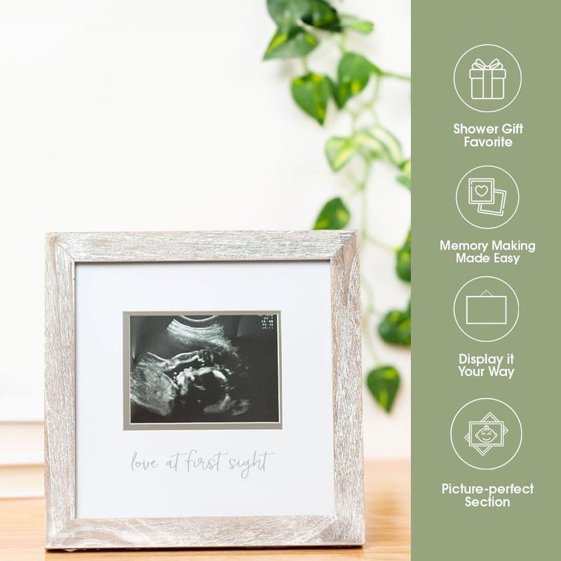 Pearhead Love at First Sight Sonogram Picture Frame, Gender Neutral Ultrasound Keepsake, Baby Gift for Expecting Parents, Ideal Pregnancy, Shower and Nursery Decor, 4” x 3” Photo Insert, Rustic - Image 5