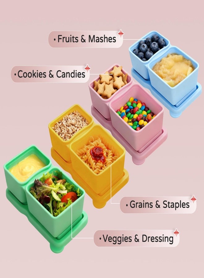 MACTANO 4 Pack New Reusable Silicone Snack Containers with Lids, 10 oz Double Compartment Condiment Meal Prep Control Containers Portable Small Leakproof for Office Travel Picnic - Image 4