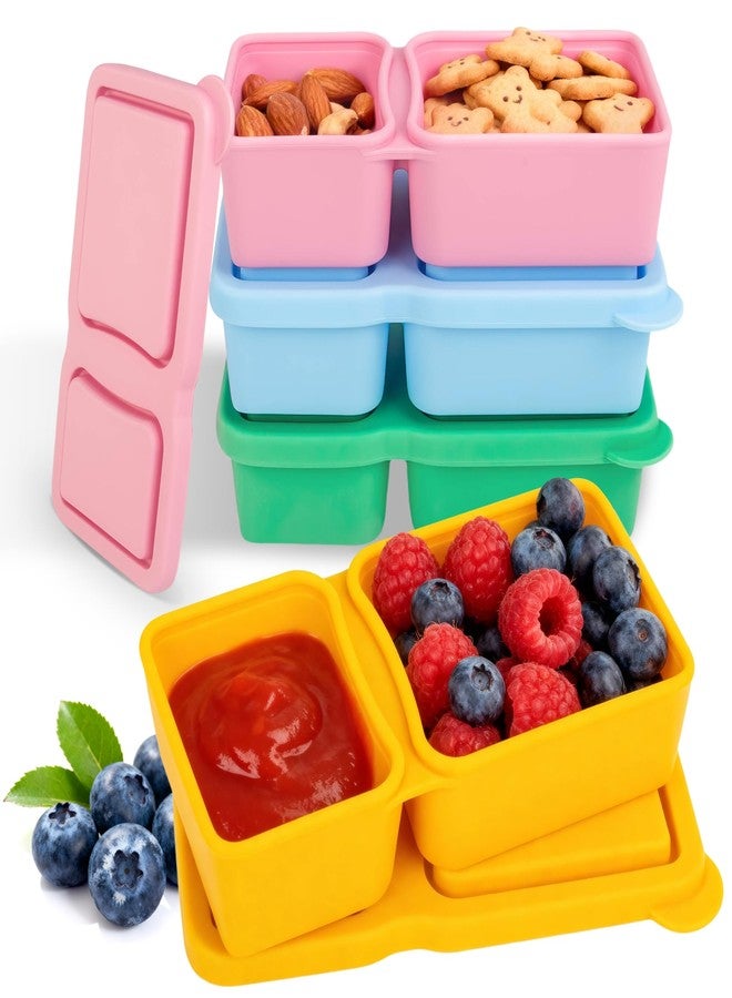 MACTANO 4 Pack New Reusable Silicone Snack Containers with Lids, 10 oz Double Compartment Condiment Meal Prep Control Containers Portable Small Leakproof for Office Travel Picnic - Image 1