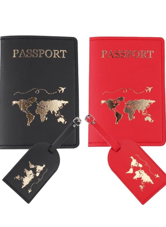 شوداي مجموعة محافظ جواز السفر ، بطاقات امتعة لشهر العسل، اغطية حافظة سفر رفيعة لحفلات الزفاف وحفلات استقبال الزفاف، للازواج، حامل خريطة، جلد صناعي، متعدد الألوان، للكبار الجنسين - Image 1