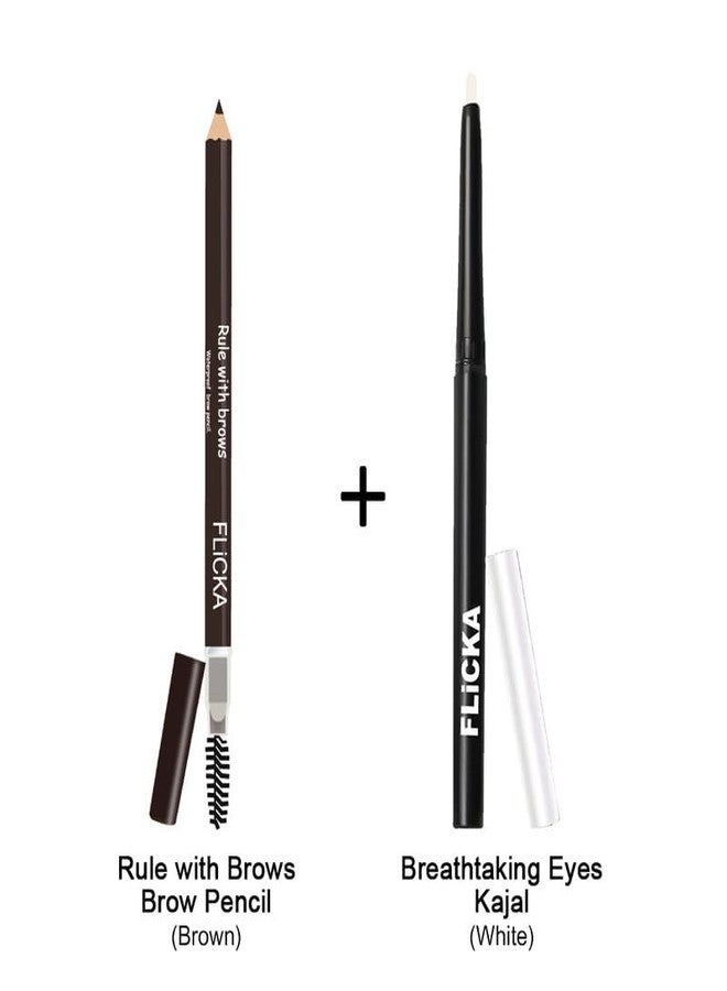 FLiCKA Breathtaking Eyes Twist Kajal White + Rule With Brows Eyebrow Brown Pencil, With Spoolie, Waterproof, Smudge Proof, Longlasting, Dermatologically tested, Intense Colour, Natural-looking Results - Image 3