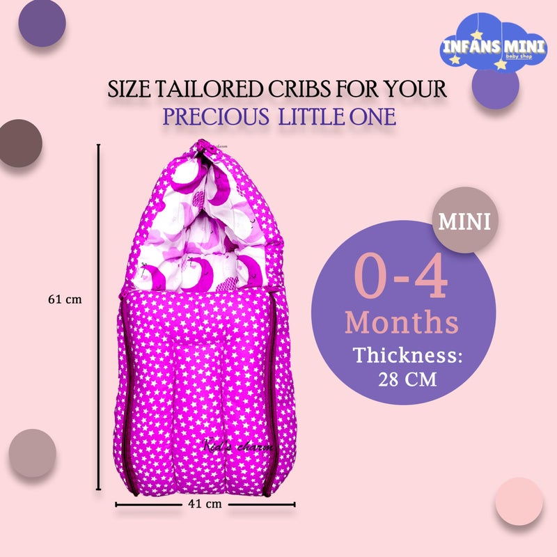 Infans Mini Half Moon Cloud Mini 3in1 Baby's Cotton Bed Cum Carry Bed Printed Baby Sleeping Bag-Baby Bed-Infant Portable for Unisex Easily Portable, Light Weight Carry for New Born0-4 Months Old(Pink) - Image 2