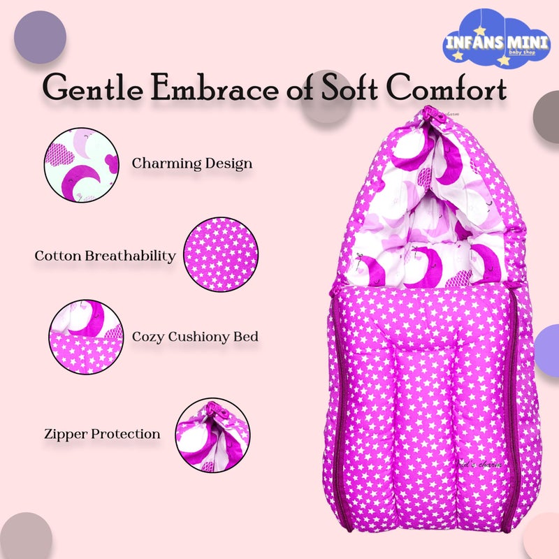 Infans Mini Half Moon Cloud Mini 3in1 Baby's Cotton Bed Cum Carry Bed Printed Baby Sleeping Bag-Baby Bed-Infant Portable for Unisex Easily Portable, Light Weight Carry for New Born0-4 Months Old(Pink) - Image 4