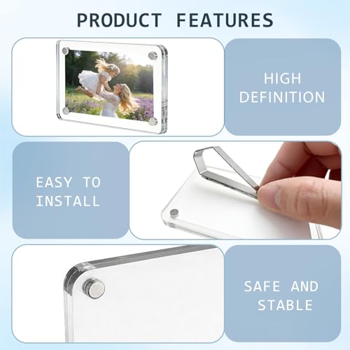 IWBOTQ Car Picture Holder, 4Pcs Clear Acrylic Magnetic Car Visor Photo Clip, Easy Snap-On Universal Personalized Hanging Car Picture Frame for Polaroid & Family, Personal, Pets, Travel Pictures - Image 3