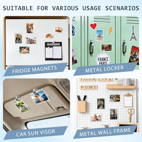 IWBOTQ Car Picture Holder, 4Pcs Clear Acrylic Magnetic Car Visor Photo Clip, Easy Snap-On Universal Personalized Hanging Car Picture Frame for Polaroid & Family, Personal, Pets, Travel Pictures - Image 4