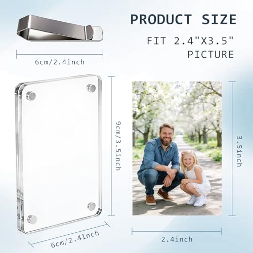 IWBOTQ Car Picture Holder, 4Pcs Clear Acrylic Magnetic Car Visor Photo Clip, Easy Snap-On Universal Personalized Hanging Car Picture Frame for Polaroid & Family, Personal, Pets, Travel Pictures - Image 2