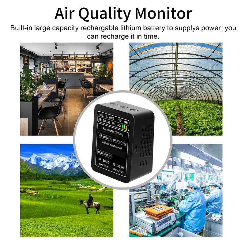 مكشاف جودة الهواء الذكي بالواي فاي من تويا - كاشف 7 في 1 لـ PM2.5 و CO2 و TVOC و HCHO و درجة الحرارة والرطوبة و AQI - مع عرض التاريخ والوقت والأسبوع - مراقبة جودة الهواء الداخلية المنزلية المكتبية مع رؤية عن بُعد عبر تطبيق الهاتف المحمول - Image 4
