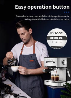 sokany All-in-One Espresso Coffee Machine with Milk Frother,1.6L Espresso/Latte/Cappuccino Coffee Maker,15 Bar/850W,SK-6862  Black/Silver  - Image 3